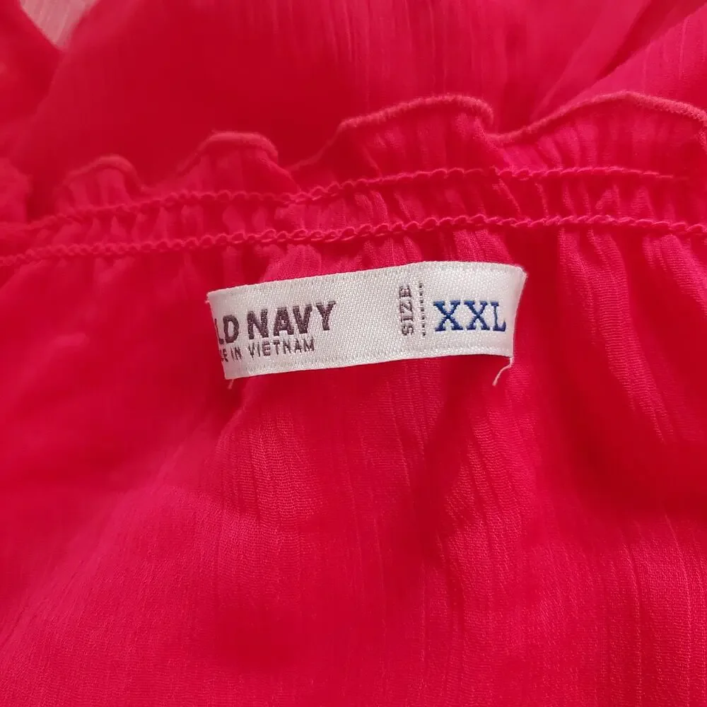 Old Navy Sheer Ruffle Chiffon Puff Sleeve Peasant Blouse Womens Size XXL Pink